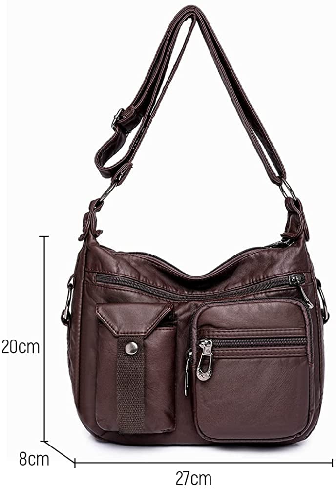 Soft Leather Crossbody Purse for Women Pocketbooks Waterproof Shoulder Bag Ladies Multi Pocket Crossbody Bag