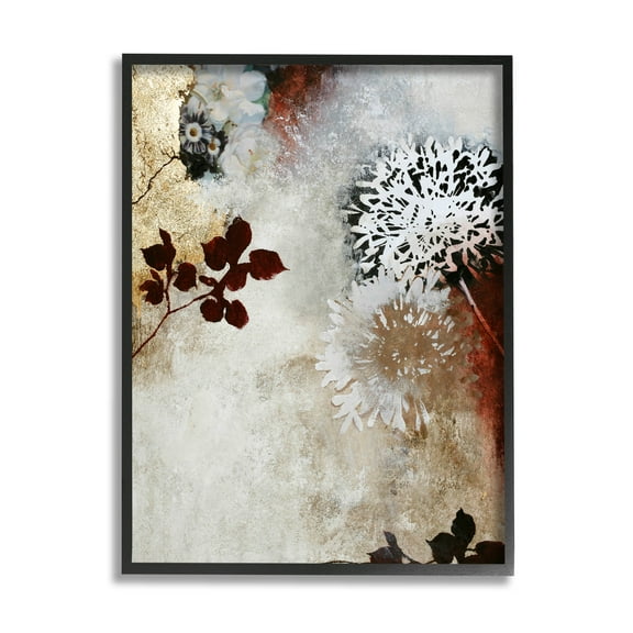 Flower Blossom Silhouette Outlines Abstract Graphic Art Black Framed Art Print Wall Art