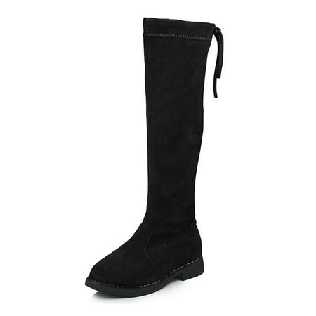 

GENILU Child Girls Casual Comfort High Top Winter Boot Non-Slip Pull On Knee-High Boots School Warm Black 9C