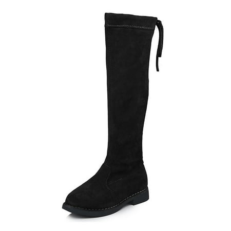 

Difumos Girls Comfort Knee-High Boots Non-Slip High Top Outdoor Shoes Breathable Side Zipper Winter Boots Black 11.5c