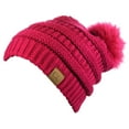 thumbnail image 2 of NYFASHION101 Exclusive Soft Stretch Cable Knit Faux Fur Pom Pom Beanie Hat - Hot Pink Pom, 2 of 2