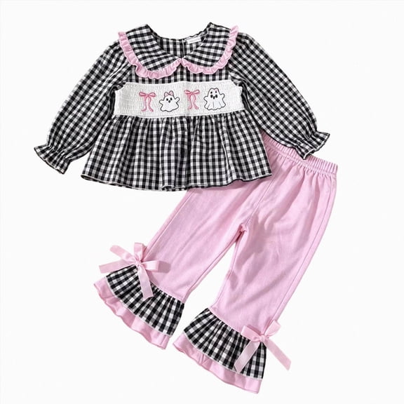 NIEWTR Children 2-Piece Pajamas Set Long Sleeve Round Neck Top Elastic Waist Long Pants Soft Pajamas for 2T-5T Toddler Gift Set(A-Black,18-24)