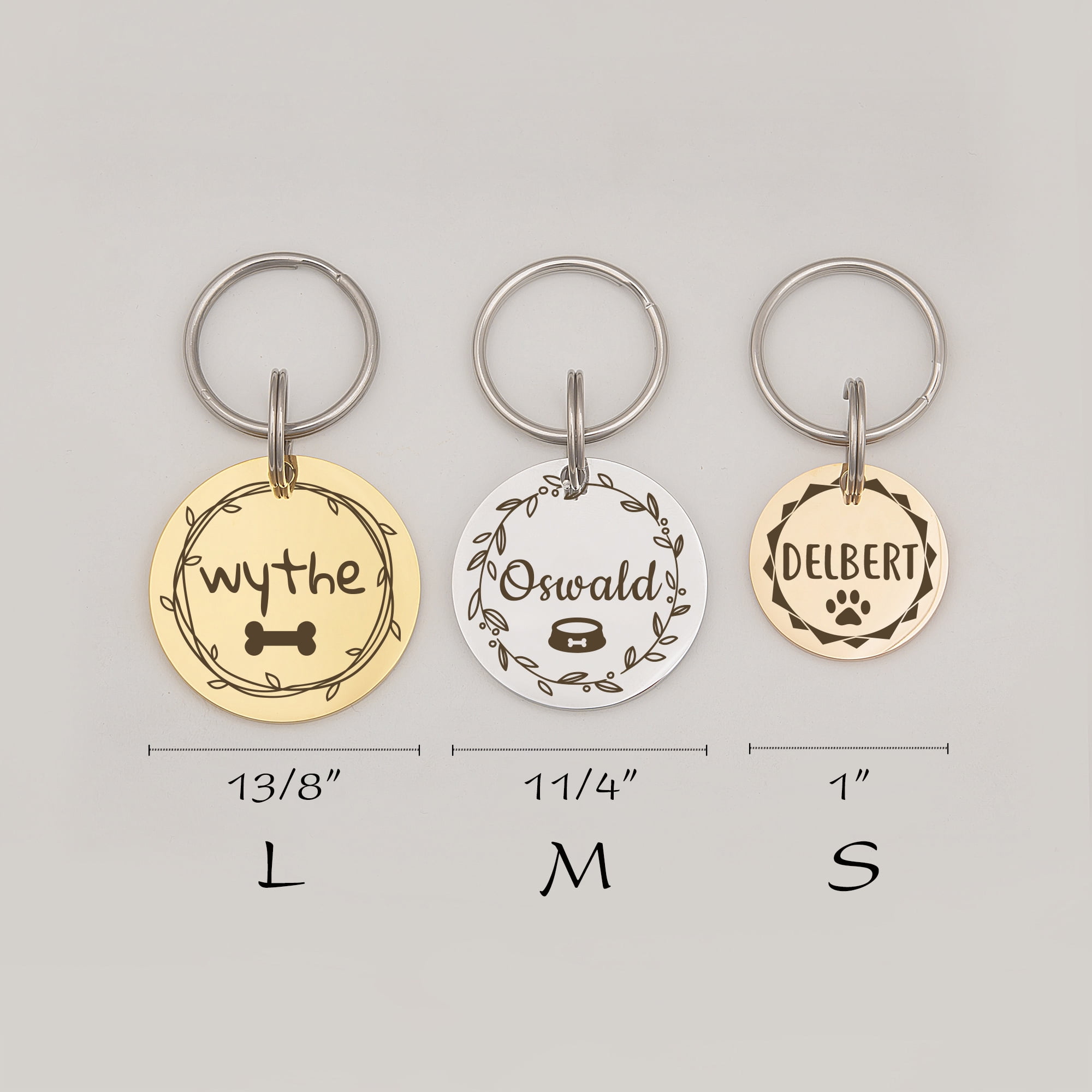 Anavia Metal Stainless Steel Round Name - Icon - Boarder Birthday Holiday Christmas Engraved Dog Cat ID Tag, Gold