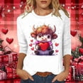 thumbnail image 2 of Women's Valentine's Day Plus Size T-Shirt Cute Cow Printed 3/4 Sleeve Tshirt Crew Neck Graphic Tee,M,B, 2 of 6