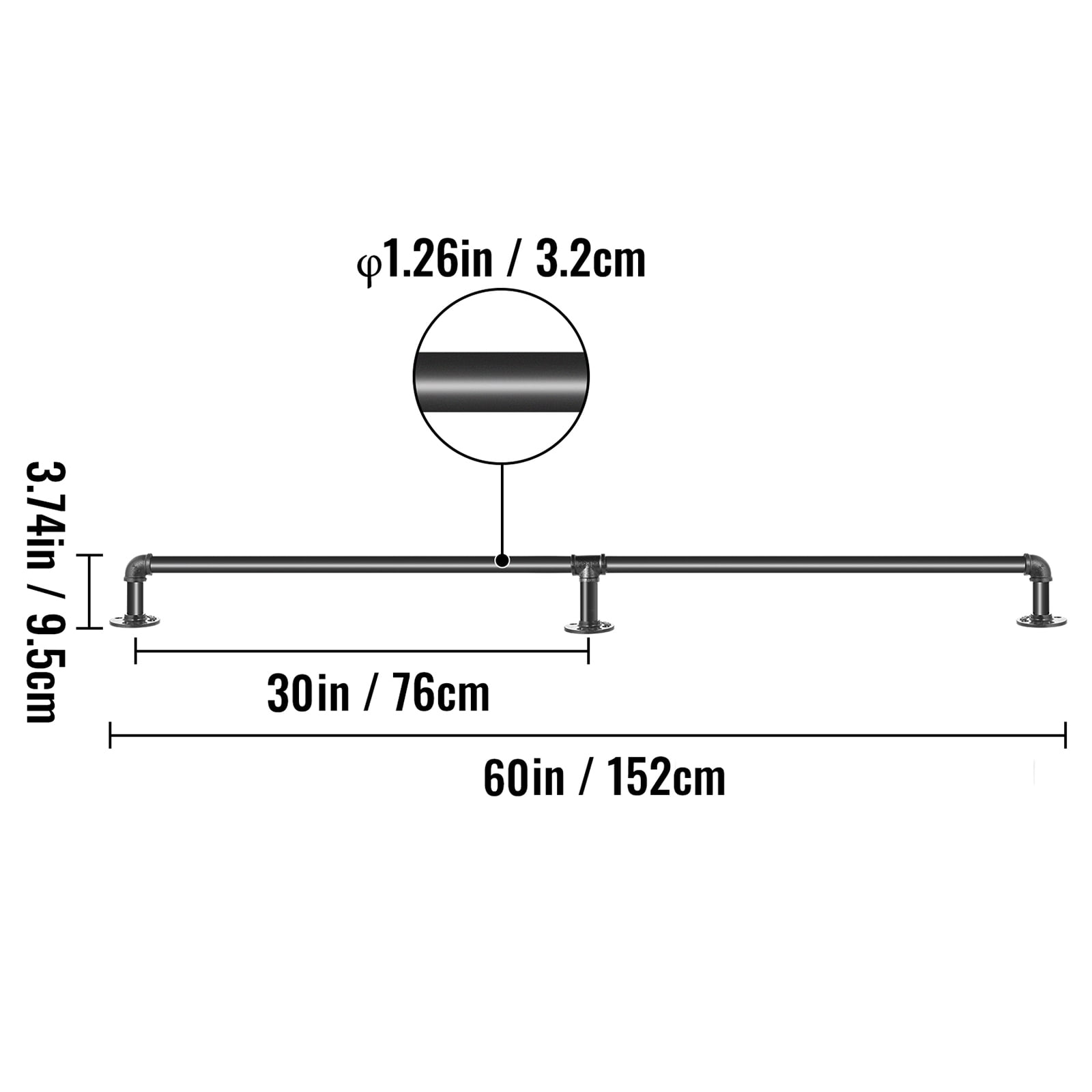 KFFKFF 5FT Pipe Stair Handrail, Carbon Steel Staircase Rail with 440LBS Load Capacity, Industrial Design Wall-Mounted Support, Rounded Corner Handrail for Indoor and Outdoor Use