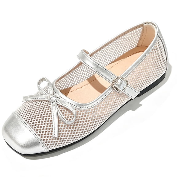 CHICVOMEY Women’s Mesh Mary Jane Ballet Flats Bow Knot Square Toe Soft Sole Shoes Breathable Slip On Flats with Adjustable Buckle Strap for Casual Office Summer Daily Wear