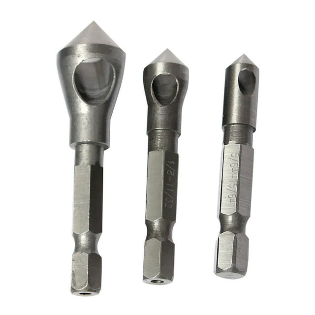 HILABEE 3 Pieces Countersink Drill Bit Set Deburring Metal Wood Plastic Hex Shank