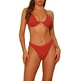 thumbnail image 1 of INSPIRE CHIC Conjuntos de Bikini Ribeteados con Tirantes Dobles para Mujeres, 2 Piezas, Cierre Atado, Parte Inferior Triangular, Trajes de Baño, Talla Pequeña, Rojo, 1 of 5