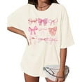 thumbnail image 2 of Spring Tops for Women Shirt Trendy Bow Tee Watercolor Pastel Bow Oversized T Shirts for Women Beige L, 2 of 4