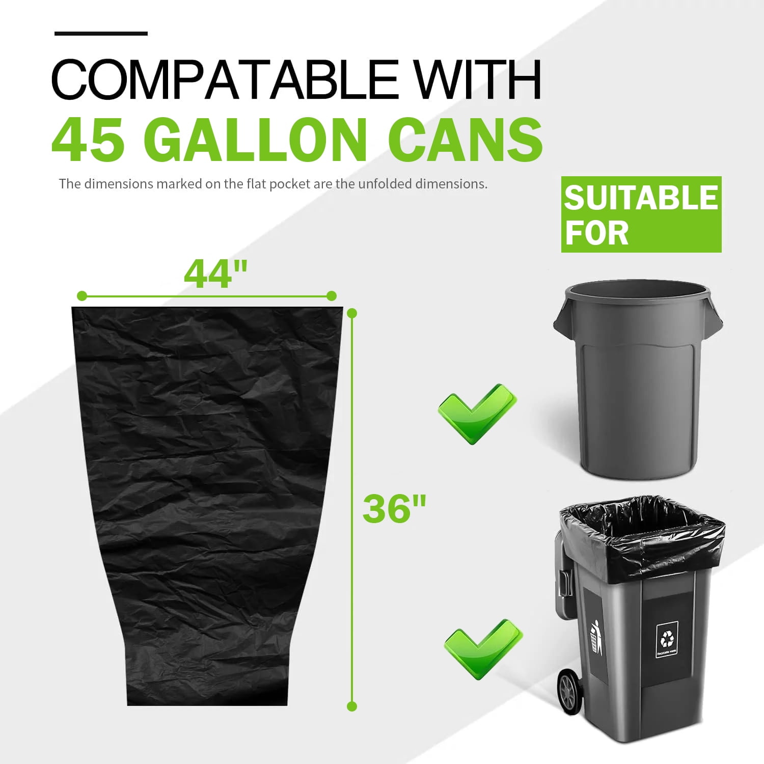 Heavy-Duty 40-45 Gallon Black Trash Bags – 1.5 Mil, 60 Count