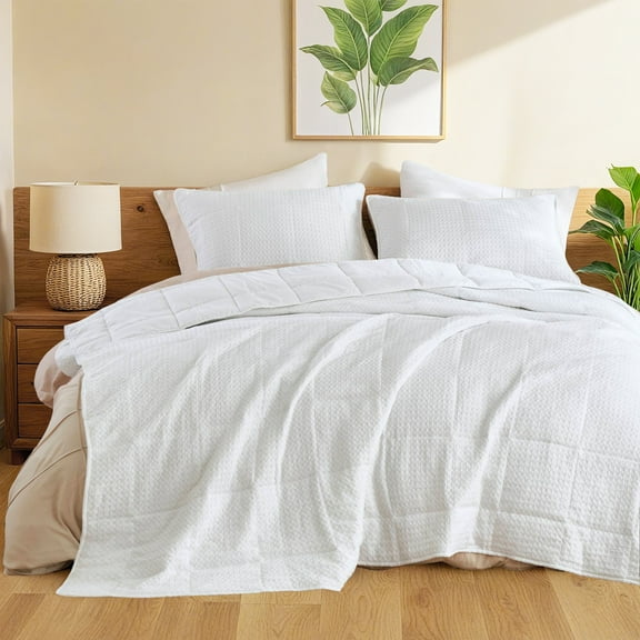 Regency Heights Lightweight Quilt Sets , 3 Piece Soft Bedding Sets, Full/Queen Coverlet Set with Pillow Shams, White