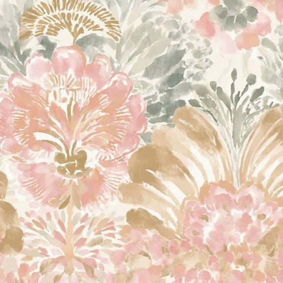 Boho Peel and Stick Wallpaper Floral Watercolor Soft Pink Gold Gray Flowers Wall Mural 17.7in x 9.8ft Self Adhesive Removable Wall Paper Renter Friendly Wallpaper for Nursery Bedroom Cabinets
