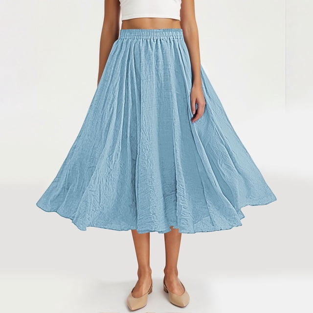 TaTaai Women Summer Solid Elastic Waist Skirt Casual Loose Fit Skirt Ladies Holiday Gathering Vacation Wear Lightweight Breathable No Fading Soft Elegant Skirt Gift