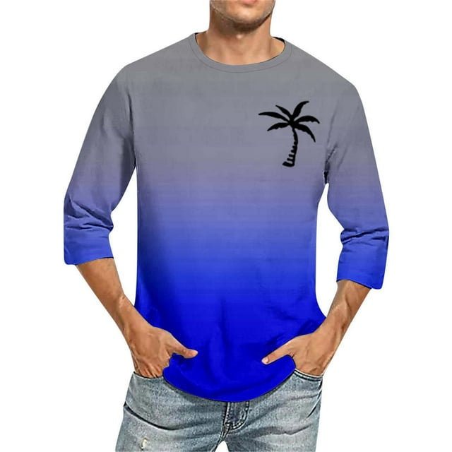 LUOGENLI T-shirts pour Homme pour Hommes Hommes T-Shirt à Manches 3/4 Décontracté T-shirts à Manches Trois Quarts Confortable Col Ras du Cou Couleur Unie Ajusté Tee 4xlt T-shirts pour Hommes T-shirts Graphiques Pâques Bleu m