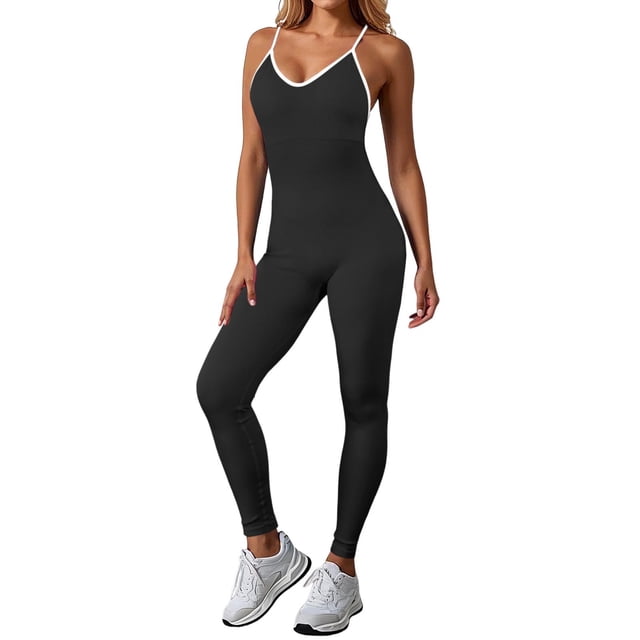 Mono de yoga sin costuras para mujer: sin mangas, elástico, ajustado, con ribetes, para hacer ejercicio y correr