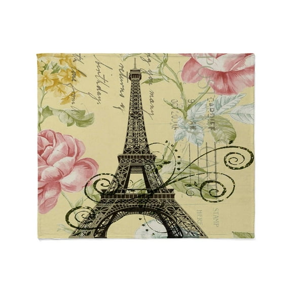 CafePress - Pink Floral Modern Paris Eiffel Tower Throw Blanke - Soft Fleece Throw Blanket, 50"x60" for All Ages