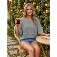 thumbnail image 5 of Women's Casual Loose Fit 3/4 Bell Sleeve Crew Neck Cotton Blend T-Shirt Tops,Grey,S, 5 of 7