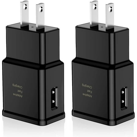 Emlimny Fast Charging USB Black Wall Charger Adapter Compatible Samsung Galaxy S21 S20 S10 S6 S7 S8 S9 / Edge/Plus LG Quick Charge, Android Phone Travel Plug (2 Pack)