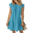 thumbnail image 1 of Liquidation d'Été 2025! Robe pour Femme Grande Taille, Liquidation de Robes d'Été pour Femmes, Robe Femme Mode Couleur Unie Plissée à Manches Courtes et Col Rond, 1 of 5