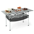 thumbnail image 1 of Costway Patio Folding Camping Table with Aluminum Roll-up Tabletop & Mesh Basket Silver, 1 of 10
