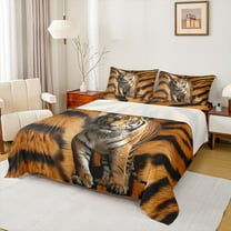 Manfei Teens 3D Tiger Twin Sheet Sets, Jungle Wildlife Animal Twin Fitted Sheet, Orange Black Abstract Flat Sheet, Microfiber Bedroom Decor, 3pcs