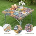 thumbnail image 4 of Blue Boho Bohemia Floral Geometric Pattern Square Fitted Tablecloth with Elastic Edge,Square Table Cover,Washable Elastic Table Cover for Home Kitchen Party Decor 36"x36", 4 of 6