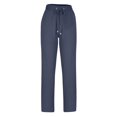 thumbnail image 1 of Wide Leg Pnats for Women Plus Size Casual Solid Color Comfy Mid Rise Pants for Women Fashion Loose Fit Daily Drawstring Linen And Cotton Lightweight Party Vacation Beach Pants（Navy,XL）, 1 of 4