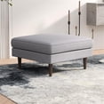 thumbnail image 2 of Hudson Mid-Century Square Fabric Linen Upholstered Ottoman in Light Gray, 2 of 7