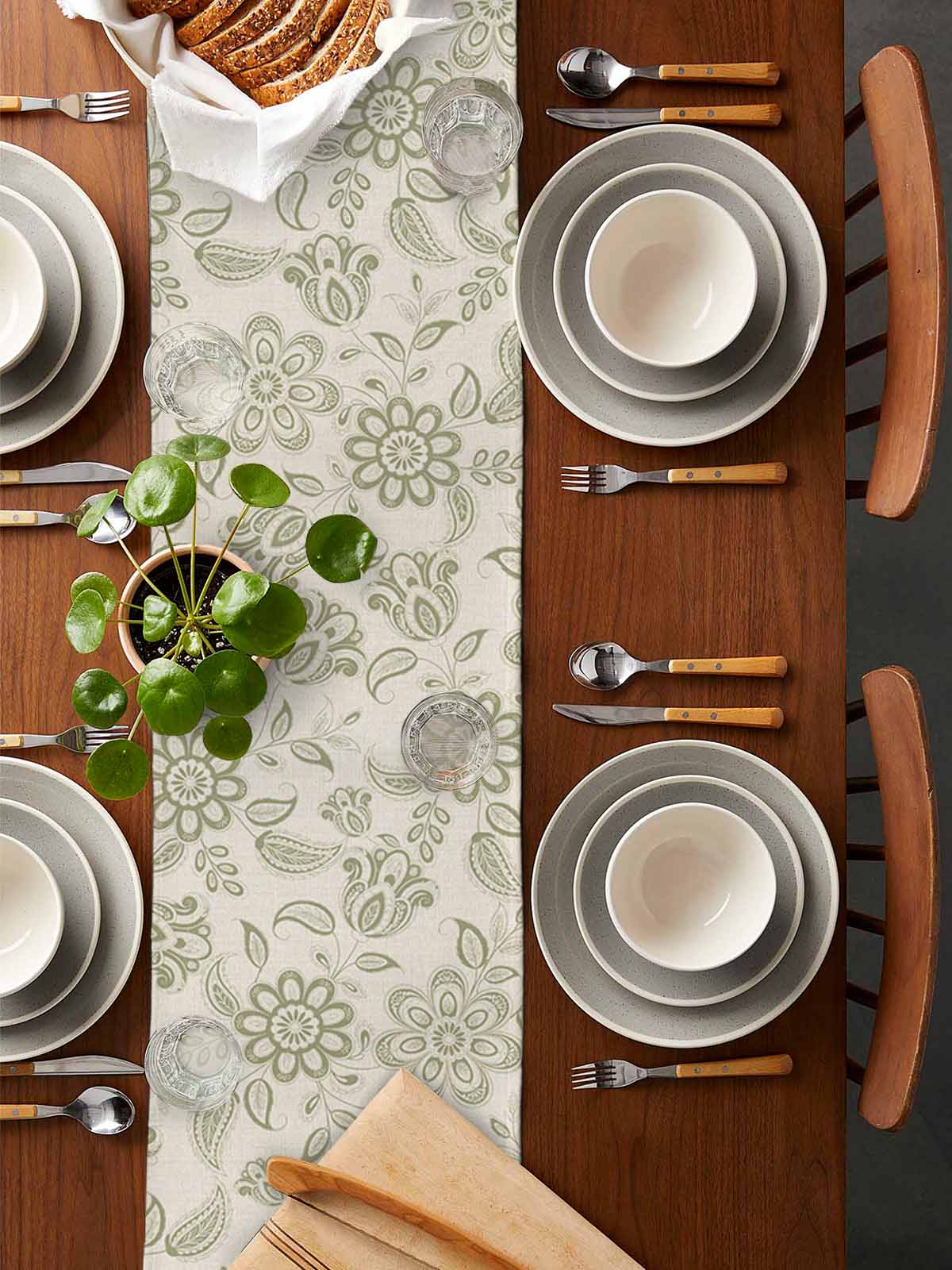 nqOlkjepod Green Flowers Table Runner 72 Inches Long Farmhouse Dress Scarves, Vintage Country Ethnic Tribal Artwork Dining Tablerunner for Coffee Table/Kitchen Island/Party Décor, 13" x 72"