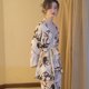 thumbnail image 2 of Pijama japonés de verano de lujo para el hogar, pantalones largos, traje con estampado floral de seda helada, cuello en V, estilo kimono, ropa de estar en casa., 2 of 6