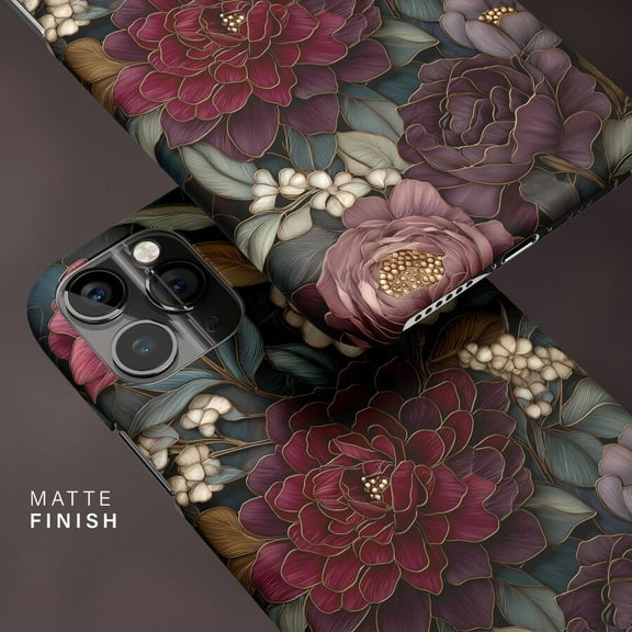 Dark Academia Vintage Stained Glass Floral Art Phone Case 11 12 13 14 15 16 17 Pro Max