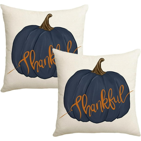 Blue Pumpkin Pillow Cover 18x18 Inch Thankful Throw Pillow Covers Outdoor Decorative Autumn Pillow Case for Fall Thanksgiving Halloween Home Decor Pillow Case for Couch Sofa