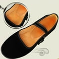 thumbnail image 6 of Hinvhai Women's Velvet Mary Jane Shoes,Fashion Casual Classic Tie Buckle Soft Sole Solid Color Cloth Shoes Flat Shoes with Adjustable Tightness Shoes Black 3.5(35), 6 of 6