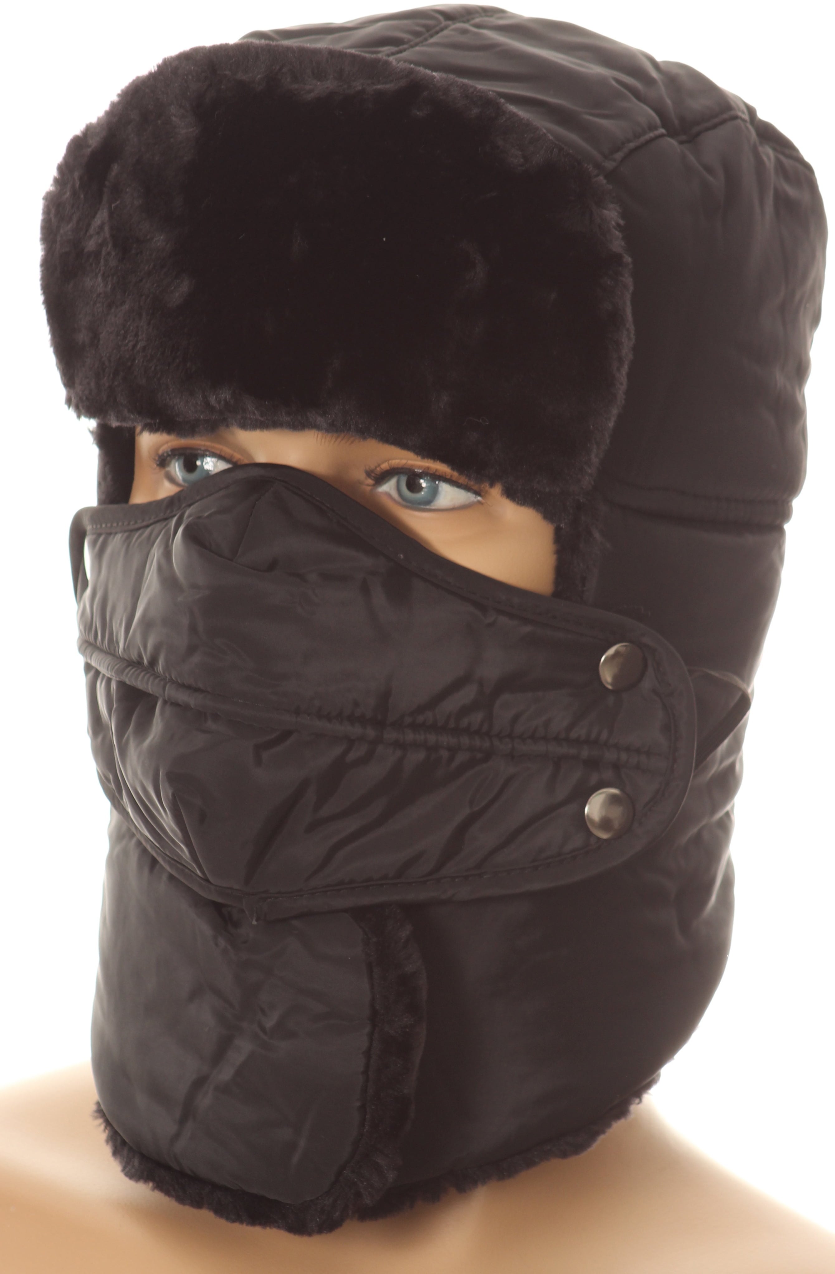 Sakkas Dab Unisex Faux Fur Chin Strap Removable Face Mask Winter Cold Trooper Hat