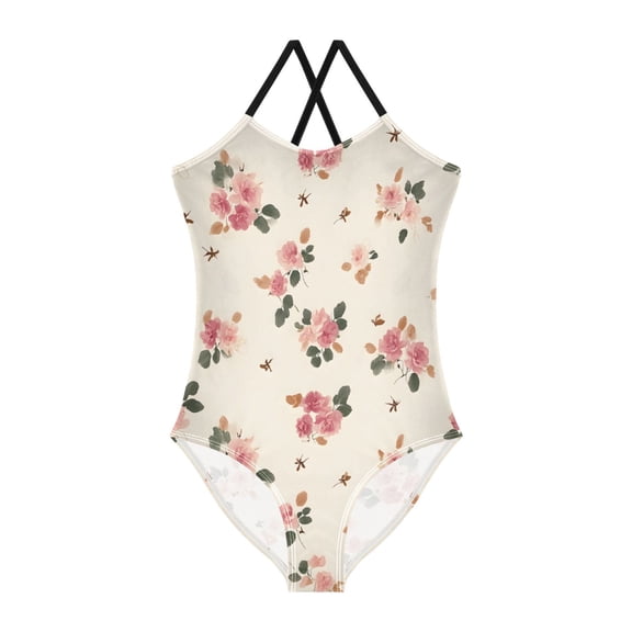 BZSMCE One-Piece Swimsuit with Crisscross StrapsYellow Background Floral Pattern
