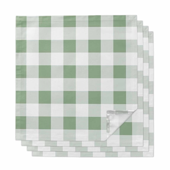Sage Green Checkered Cloth Napkins, Green White Buffalo Plaid Washable and Reusable Dinner Napkins Set of 4, Table Napkin for Kitchen Party Birthday Wedding Hotel Housewarming 20"x20"