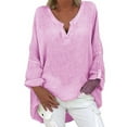 thumbnail image 2 of Pink Womens Tops Sleeve Shirt V Neck Solid Top Plus Casual Women Size Color Long Blouse Loose Women's Blouse Going Out Tops for Women, 2 of 6