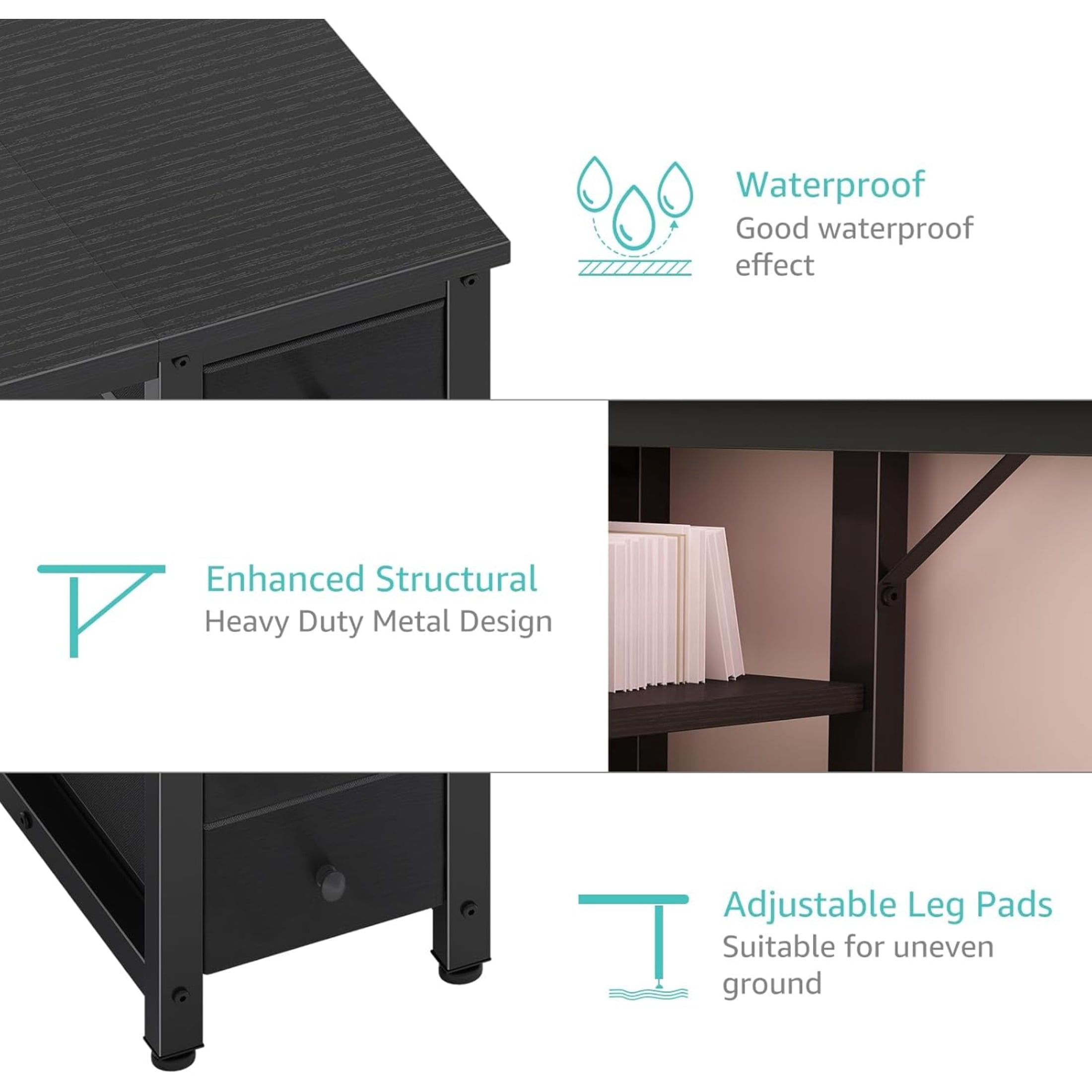 Lufeiya Gaming Desk with 4 Fabric Drawers & Storage Shelves, 55 inch Computer Writing Work Study Desk for Home Office Bedroom, Modern Simple Student PC Desks Table, Black