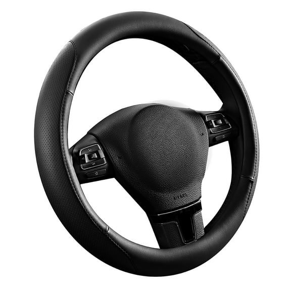 Auto Drive 1Piece Leather Perforated Black Steering Wheel Cover - Universal Fit, 24SWC238