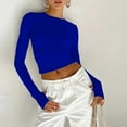 thumbnail image 2 of yunLCZ Basic T Shirts Womens Crewneck Long Sleeve Shirt Double Lined Basic Tees Side Ruched Going Out Crop Tops Women's Cap Sleeve Tank Tops Blue S, 2 of 4