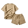 thumbnail image 6 of LEKWK Men Linen Sets Outfits 2 Piece Lightweight Loose Fit Solid Beach Vacation Summer Outfits Short Sleeve Crewneck Casual Tops and Drawstring Shorts, 6 of 6