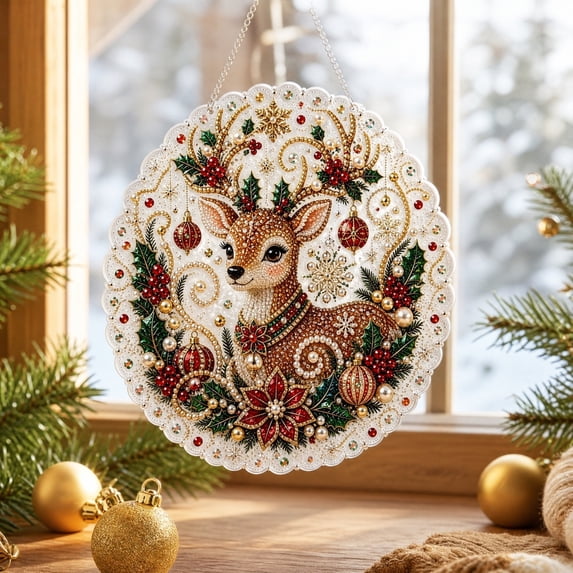 Christmas Pearl Diamond Art Kit, DIY Beaded Hanging Ornament and Window Suncatcher for Holiday Craft Decor and Gifts