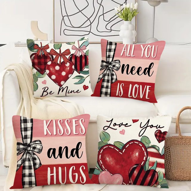 Wzzjkit Home Decor 4PC Valentine's Day for Girlfriend Pillow Cushion Home Printing Pillow Set Sofa Bedside