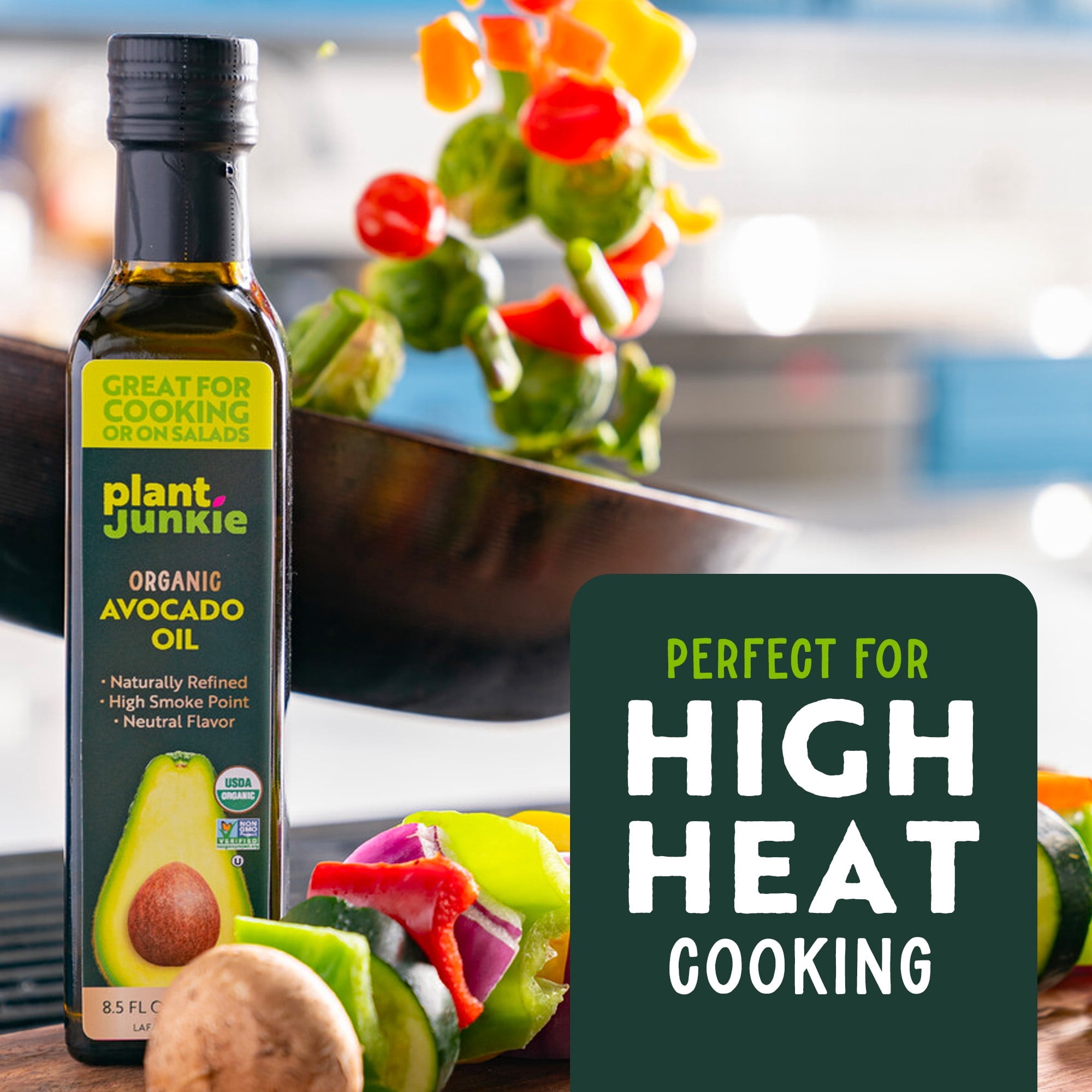 Plant Junkie Organic Avocado Oil, 8.5 fl oz (250 ml), Glass Bottle - 3 Pack