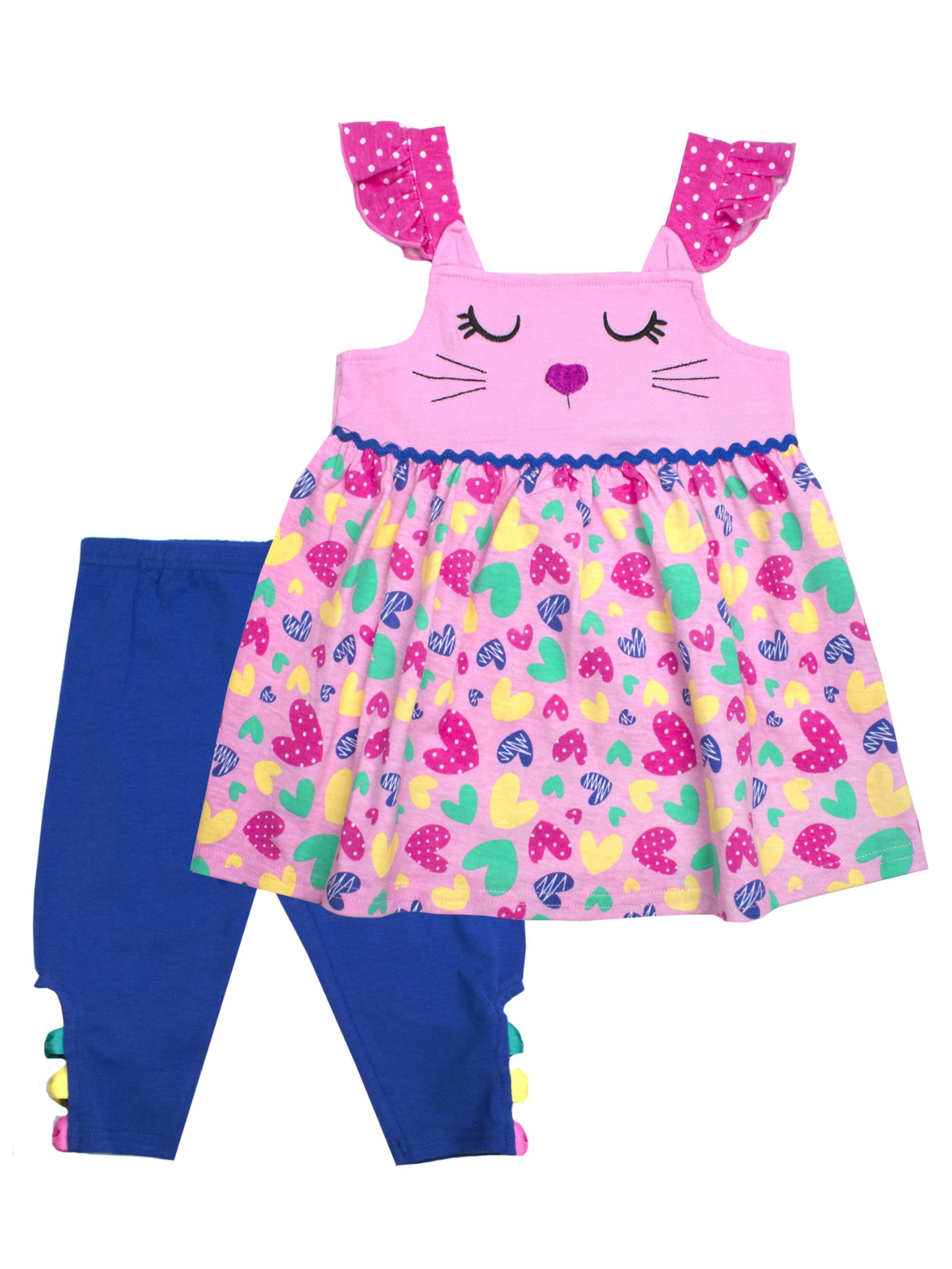 Young Hearts Pink 2 Piece Outfit Capri Denim Pants Kids Girls Size 5 New