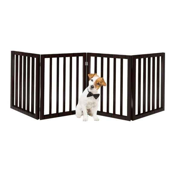 PETMAKER Pet Gate â Dog Gate for Doorways, Stairs or House â Freestanding, Folding, Accordion Style, MDF Wooden Indoor Dog Fence (4 Panel, Brown)