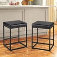 thumbnail image 4 of 2PCS Square Bar Stool Set, 24" Counter Height Bar Stools with PU Leather Cushion, Heavy-Duty Metal Frame, Footrest, Non-Slip Feet for Kitchen Island, Bar & Dining - Black, 4 of 5