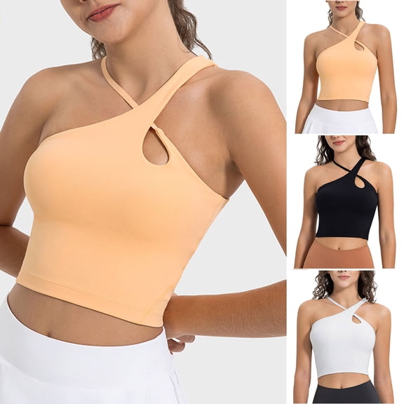 Zpanxa Sports Bras for Women, Women's Adjustable Strap Sports Bra Irregular Sling Wirefree Yoga Bra