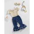 thumbnail image 4 of Toddler Infant Newborn Baby Girls Clothes Sets 6M 12M 18M 24M Knit Bow Romper Jeans Denim Flare Pants Summer Outfits, 4 of 10