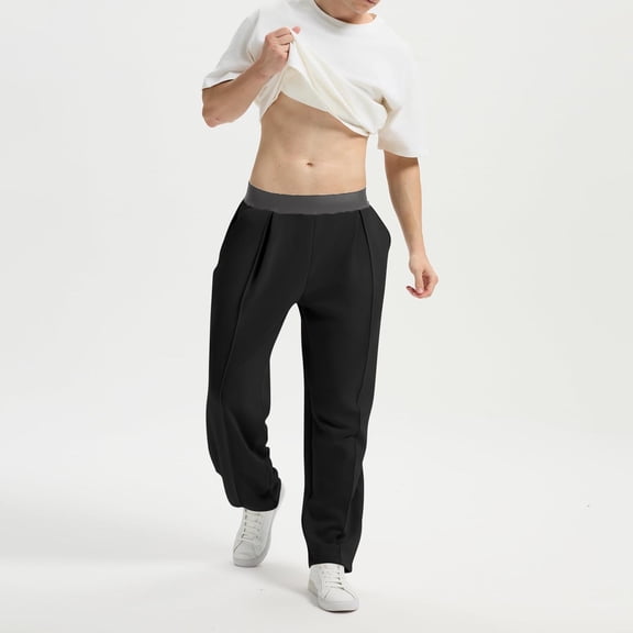 hlysgo Men's Dress Pants Baggy Pleated Wide Leg Office Work Pants Elastic Waist Business Casual Slacks Dress Trousers for Men Black XXL